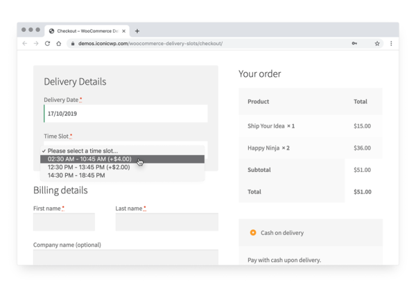 Select a Delivery Date and Time at Checkout Woocommerce