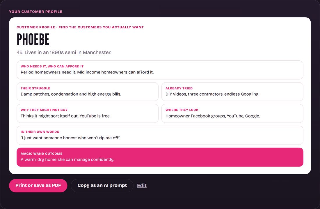 The customer profile builder tool from the course